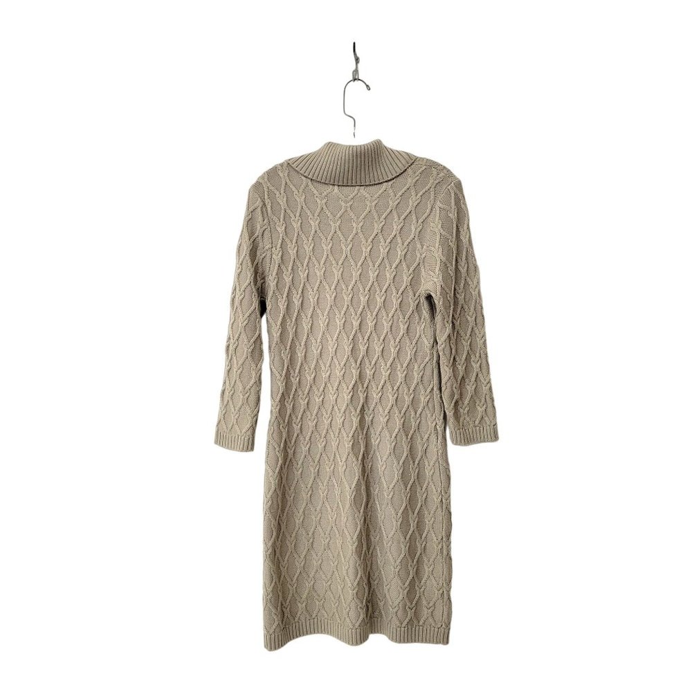 Calvin Klein Cable Knit Shawl Collar Sweater Dress with Leather Buckle Accent - Picture 2 of 5